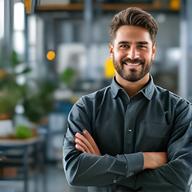 Responsable comercial atendiendo una consulta de cliente en oficina luminosa