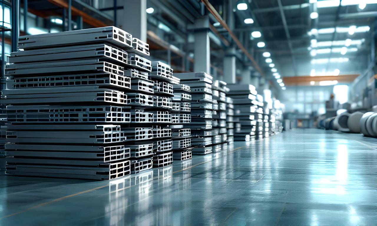 Perfiles y bobinas de aluminio apilados en una planta luminosa de San Francisco, Córdoba