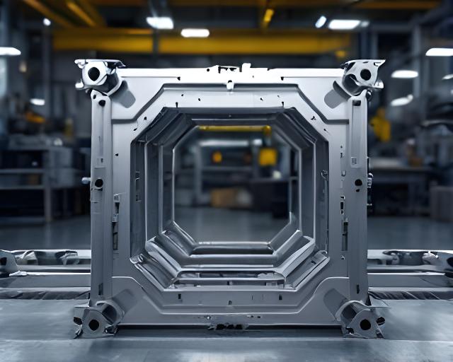 Estructura técnica de aluminio montada en taller con piezas alineadas y soldadura prolija